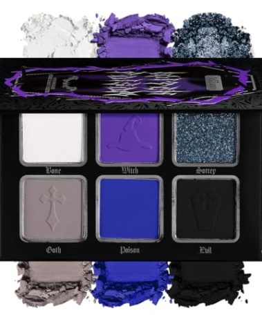 Black Blue Purple Eyeshadow Goth Makeup Palette, Matte Shimmer Dark Smoky Eyeshadow Pallet with Mirror, High Pigmented White Grey Multichrome Eyeshadow for Halloween Party Witch Costume Zombie Vampire