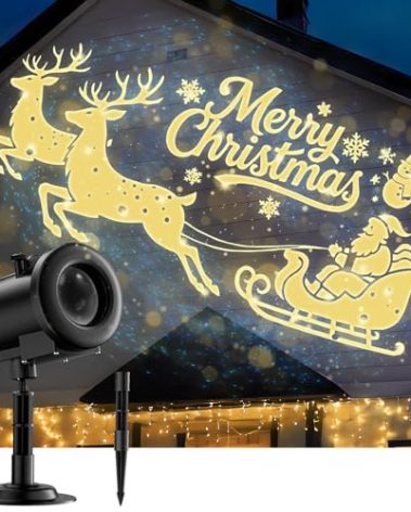 12 in 1 Christmas Projector Lights Outdoor,3D Dynamic Christmas Decorations Indoor,Clearer Santa Sleigh HD Patterns Holiday Lights,Waterproof for Window Wall Yard Holiday Decor