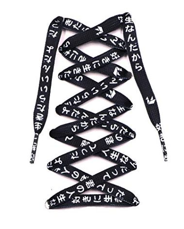 Teeoff Flat Printed Shoelaces,Shoe Laces for Sneakers, Designer Fun Shoestring (63“, Black-Japanese)