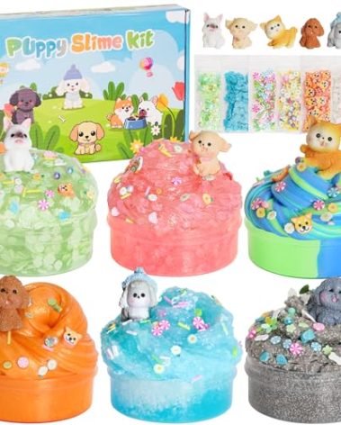 Joytry Puppy Slime Kit 20oz, Slime Variety Pack with 6 Different Textures, Glow in The Dark Slime for Kids, Slimes Party Favors for Girls & Boys Birthday Gifts, Fidget Slime Toys