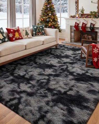 5x7 Ft Large Shag Rugs for Bedroom Living Room Decor for Men Boys, Tie Dyed Ultra Soft Fluffy Furry Area Rug for Indoor Floor, Aesthetic Carpet for Home Decor (Dark Grey)