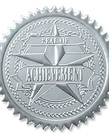 PaperDirect Seal of Achievement Embossed Silver Foil Certificate Seals, 2 Inch, Self Adhesive, 100 Count, Embossed Seals for Certificates, Achievement and Award Stickers for School, Work, Diploma