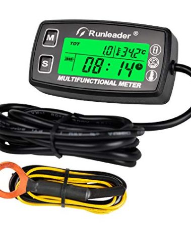 Runleader Digital Tach Hour Meter,Engine Temperature Gauge,Alert RPM & Temp,Backlights Display for Lawn Tractor Compressor Generator Snowmobile Marine Jet Ski Pit Bike