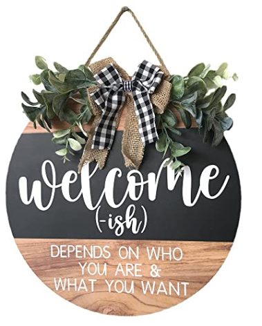 CHIJIRE Welcome Sign Front for Door Decoration, 12 in Round Wood Wreaths Wall Hanging Outdoor, Farmhouse, Porch, for Spring Summer Fall All Seasons Holiday Christmas