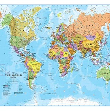 Laminated World Map - 17" x 22" - Map of the World - 2025 Updated - Detailed Cartography - Maps International
