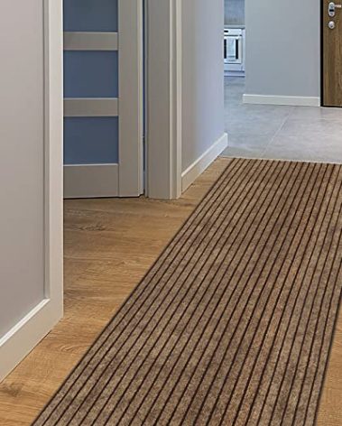 AYOHA Runner Rug 2' x 10' Indoor/Outdoor Carpet Runners, Hallway Kitchen Entryway Bedroom Area Rugs with Natural Non-Slip Rubber Backing, Garage mat, Brown/Brown Strip (Available for Custom Sizes)