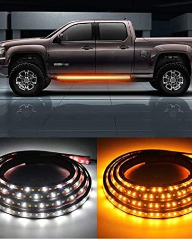 OPL5 2PCs Truck LED Running Board Lights Sequential Amber Side Marker Light 70 Inch Emergency Extended Crew Cab 216 LEDs Waterproof Flexible Turn Signal Light Bar for Pickup Trucks Car (70in)