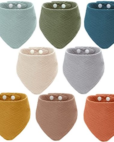 Funtery 8 Pieces Adult Drool Bibs Absorbent Large Drool Bandana Soft Drooling Snap Bibs Gifts for Christmas Special Needs Men Women, 8 Colors, 24.8 x 18.9 Inch