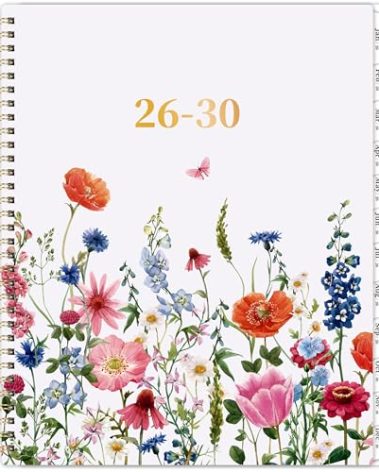2026-2030 Monthly Planner - 5 Year Planner/Calendar, 2026-2030 Monthly Calendar Planners Spiral Bound, Jan. 2026 - Dec. 2030, 9" x 11", Twin-Wire Binding + Tabs + Pocket - Flowers