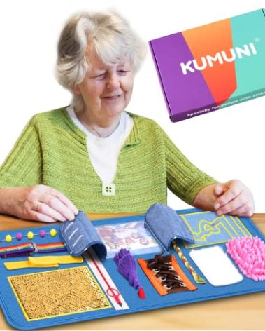 KUMUNI Fidget Blanket, Dementia Activities for Seniors, Alzheimer's Products, Aids in Therapy of Person with Autism, Alzheimers and Dementia. (12 x 24 in)