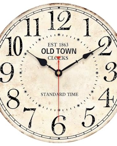 Toudorp 14 Inch Retro Round Wall Clock Old Town Vintage Antique Style Battery Operated French Country Silent Wall Clocks for Farmhouse,Garden,Home Kitchen,Bedroom,Office