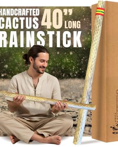 Africa Heartwood Project 40" Cactus Rainstick from Chile - Authentic Handcrafted Rain Stick Musical Instrument with Rasta Yarn Wrap and Durable Sealant