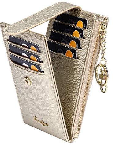Badiya Slim Wallet for Women RFID Card Holder Bifold Zipper Multi Card Case