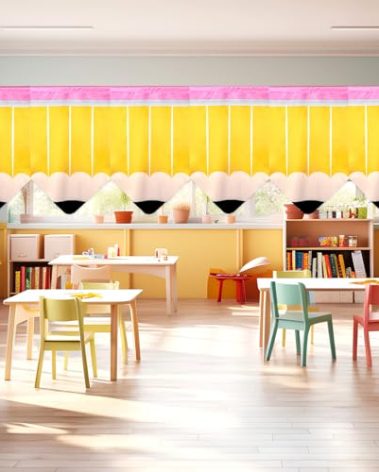 6 Pcs School Classroom Pencil Curtains Back to School Yellow Pencil Curtains Classroom Supplies First Day of School Pencil Shaped Decors for Kids Kindergarten Bedroom Window Cover Favor 36" x 24"