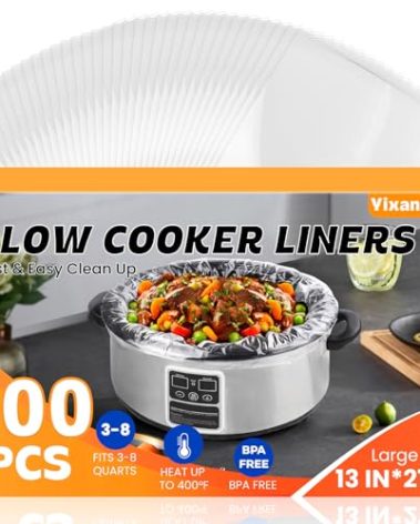 100 Pack Slow Cooker Liners, Large Size 13"x 21" Cooking Bags Disposable Pot Liners, Plastic Slow Cooker Bags Fits 3-8 Quarts, BPA Free, Suitable for Oval & Round Pot