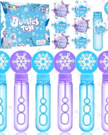 Winrayk Frozen Bubble Wands for Kids Party Favors, 24 Large Snowflake Bubbles Bulk with Gift Card, Christmas Pinata Filler Goodie Bag Stuffer Classroom Prize Winter Elsa Toys Boys Girls Birthday Gifts