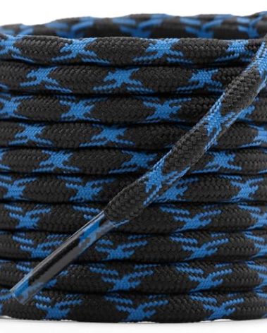 DELELE 2 Pair Round Wave Shape Non Slip Heavy Duty and Durable Outdoor Climbing Shoelaces Black&Sky Blue Hiking Shoe Laces Shoestrings-75 inch