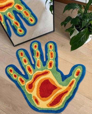 KPOCES Hand Shaped Rug Fun Bathroom Rugs Cool Aesthetic Bath Mat Funny Abstract Cute Bath Rug Extra Soft Water Absorbent Non Slip Bath Mats for Bathroom Bathtub Shower Rug, 2.9 x 2.9FT