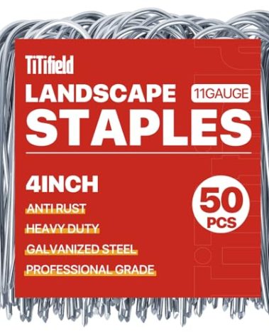 TiTifield U Shape Garden Stakes 50 Packs 4 Inch 11 Gauge Irrigation Tubing Stakes, Heavy Duty Galvanized Landscape Staples for Tube, Lawns, Landscape Fabrics,Irrigation Hose and Weed Barriers