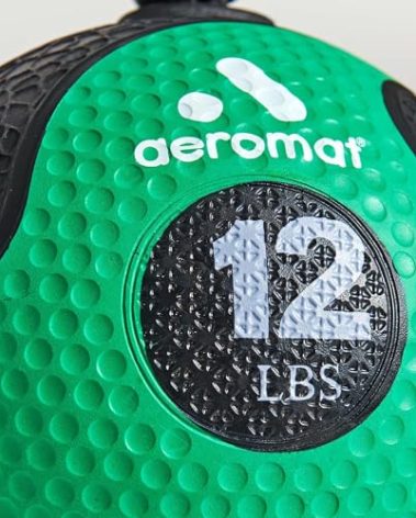 Aeromat Elite Power 39" Rope 12 lb Medicine Balls for Exercise - 9" Dia Workout Ball, Weighted Exercise, Weight Wall Color-Coded Ball with (Green)
