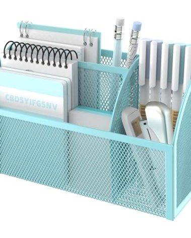 DALTACK Magnetic Pencil Holder - 3-Grid Mesh Shelf for Whiteboard, Refrigerator & Locker - Organizer for Home, School & Office, Blue