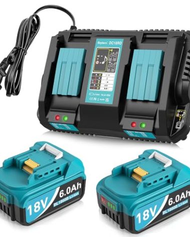 2Packs 6.0Ah Replacement for Makita Battery 18V with 2-Port Charger