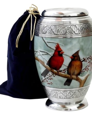 hlc Beautiful Cardinal Couple Bird Cremation Large Urn for Human Ashes - Handcrafted - Affordable Urn for Ashes (Adult (200 lbs), Urn), 10.5'' H x 6'' W x 6'' L (CFDS0012266)