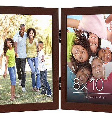 Americanflat Hinged 8x10 Picture Frame with Shatter-Resistant Glass - Double Picture Frames with Engineered Wood - Signature Collection - Photo Frame for Tabletop Display - Mahogany