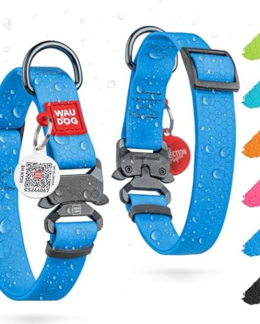 WAUDOG Waterproof Dog Collar - Adjustable for Large Dogs, Small and Medium Dogs - Heavy Duty Collars with Durable Metal Clasp and QR Tag - Boy & Girl