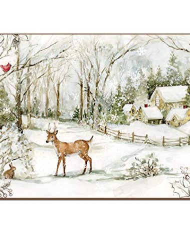 Cala Home Winter Forest Deer Premium Decorative Hardboard Placemat 4 Pack Manufactured in The USA Artistic Easily Wipes Clean