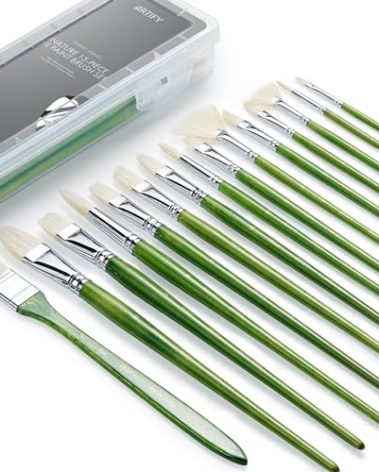 ARTIFY 15-Piece Professional Oil Paint Brush Set - Natural Hog Bristle, No-Shedding, Handcrafted by Masters for Oil/Acrylic/Gouache/Watercolor Painting (Includes Carrying Case)