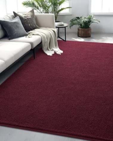 FALARK Red Rugs for Bedroom Living Room, 4x6 ft Burgundy Area Rug, Washable Memory Foam Indoor Carpet, Modern Aesthetic Minimalist Non-Slip Carpets for Boys Girls Adults Home Decor