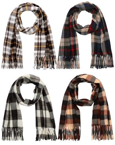 Bencailor 4 Pcs Kids Winter Scarf Kids Buffalo Plaid Scarves Christmas Warm Shawls Scarves Parent Child Scarf for Boys Girls (Vivid Color,Medium)