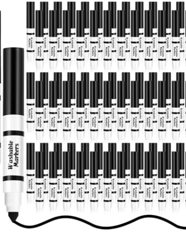 Janlaugh 80 Pcs Mini Black Washable Markers Bulk Small Kids Broad Line Markers with Conical Tips for School Classrooms Teachers Art Drawing Supplies, Ages 6+