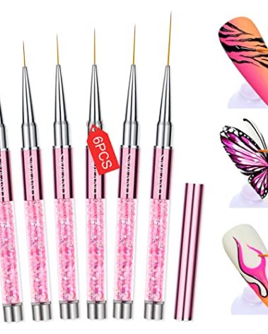 SAVILAND 6pcs Nail Art Liner Brushes Set: Nail Brush Gel Polish Painting Nail Art Design Brushes Pen with Crushed Diamond Rhinestone Handle for Pulling Lines,Sizes 7/9/11/13/17/23 mm