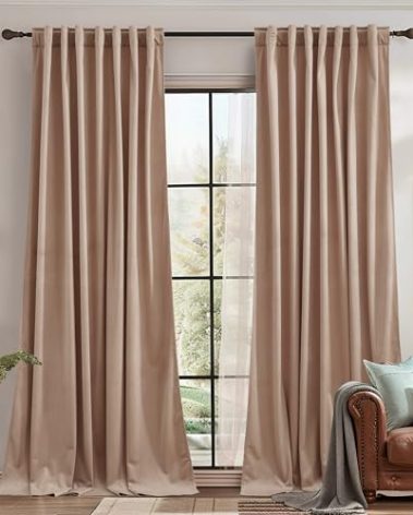 StangH Super Soft Velvet Curtains Beige Blush 90 inches Long,Back Tab Farmhouse Decor Room Dividers Light Blocking Panels for Kids Nursery/Living Room, W62x L90, 2 Panels