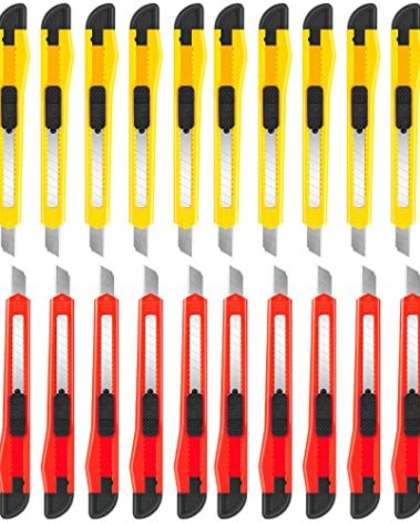 DIYSELF 24 Pack Box Cutters Bulk (9mm Wide Blade Cutter) Utility Knife Retractable, Razor Knife Exacto Knife, Compact, Extended Use for Heavy Duty Office, Home, Crafts, Hobby, Disposable Box Cutter