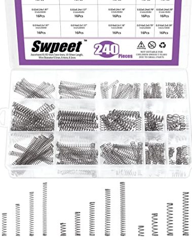 Swpeet 240Pcs 15 Different Sizes Stainless Steel Compression Springs Assortment Kit, Mini Stainless Steel Extension Springs for Shop and Home Repairs, 0.39" to 1.97" Length, 0.16" to 0.24" OD
