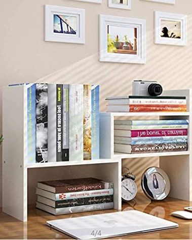 Ulrikco Adjustable Desktop Bookshelf & Desk Organizer Shelf, Counter Top Free Style Display Shelf Rack, Office Supplies Storage Shelf for Desk, Small Desk Hutch Top of Desk Organizers and Accessories