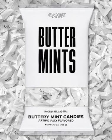 Candy Envy - Modern Mr. and Mrs. Buttermints - 13 oz. Bag - Approximately 100 Individually Wrapped Mints - Wedding Favors