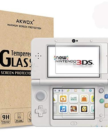 [2-Pack] Akwox for New 3DS Tempered Glass Top LCD Screen Protector with HD Clear Crystal PET Buttom LCD Screen Protective Filter (Not for 3DS)
