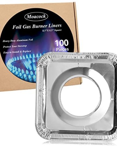 100 Pack Aluminum Foil Square Stove Burner Covers Disposable Heavy Thick Quality Bib Liners Drip Pans Gas Range Top Protectors 8.5”