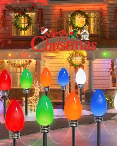 10-Pack Jumbo C9 Solar Christmas Lights, Upgraded LED Outdoor Christmas Decoration, Larger Muticolor Bulbs Solar Lights Outdoor Waterproof for Outside Path Garden Holiday Yard Patio Decor (Multicolor)