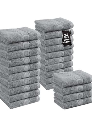 Lane Linen Wash Cloths Set of 24- Spa & Salon Quality - 100% Ring Spun Cotton Face Cloths - Soft & Ultra Absorbent Washcloths for Body, Beauty, Home, Gym - Fingertip Towels - 13"x13", Cool Grey Towels