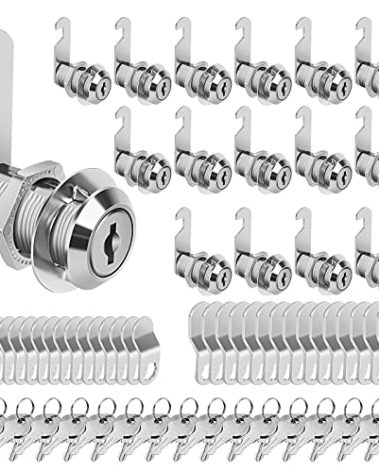 Pertinel Cam Locks Cabinet Locks Keyed Alike, 1-1/8'' (Length) Cylinder Secure Files Drawers RV Storage Locks Replacement Set, Zinc Alloy Chrome Finish (1-1/8 Inch 16Pcs)