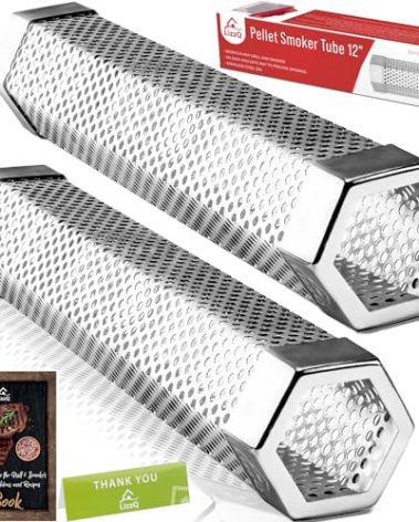 LIZZQ Premium Pellet Smoker Tube 12" (Set of 2) - 5 Hours of Billowing Smoke, Hot or Cold Smoking, for Any Grill or Smoker, An Easy and Safe Way to Provide Smoking, Free eBook Grilling Ideas & Recipes
