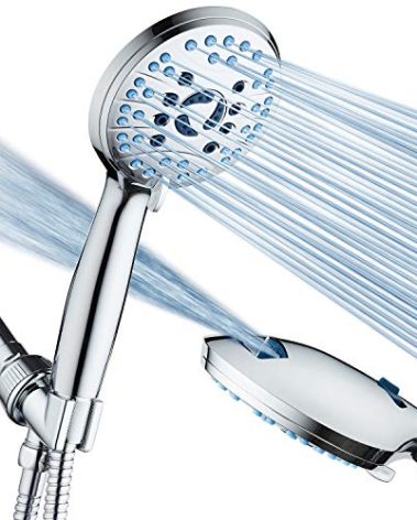 Hotel Spa AquaCare High Pressure 8-Mode Handheld Shower Head - Anti-clog Nozzles, Built-in Power Wash to Clean Tub, Extra Long 6 ft. Stainless Steel Hose, Wall & Overhead Brackets