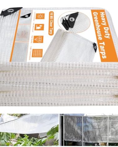 16 Mil Greenhouse Cover,Clear Plastic Tarps Heavy Duty Waterproof 16x20,UV Resistant Poly Clear Tarps with Grommets, Greenhouse Heavy Duty Tarp for Gardening,Farming,Nursery,Garden