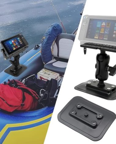 Glue-On Pad Kit for Inflatable Boats, Sturdy & Waterproof, All-in-one Mount, 360° Rotation Marine Electronic/Depth Finder Mount, Compatible with Garmin, Lowrance, Humminbird and More