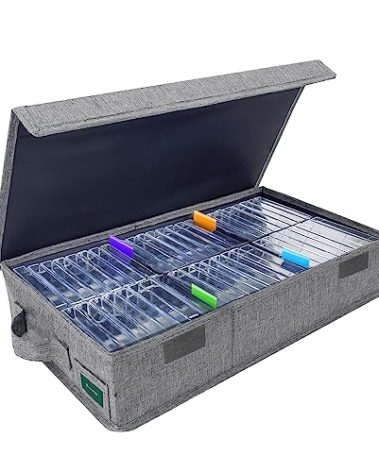 T WaveTree Cassette Tape Storage Box, Practical Cassette Tape Holder 16.34 x 9.25 x 3.54 Inch, Cassette Rack with Lids and Index Labels to store to 48 Cassette Tape Cases - Gray